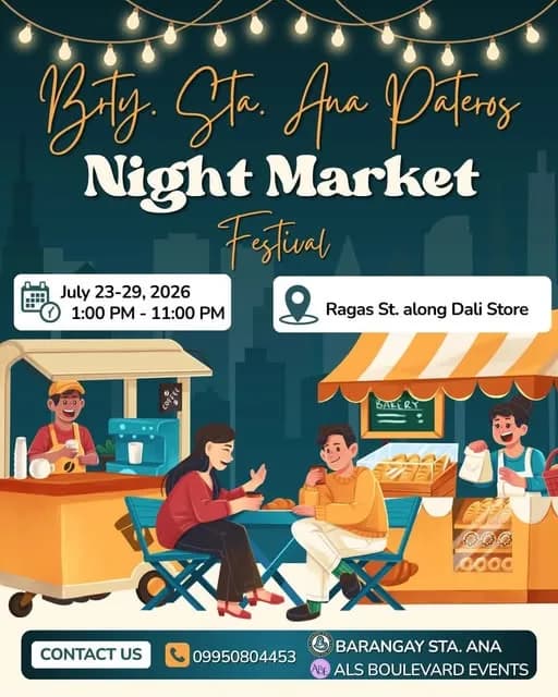 Poster for Brgy. Sta. Ana Pateros Night Market Festival